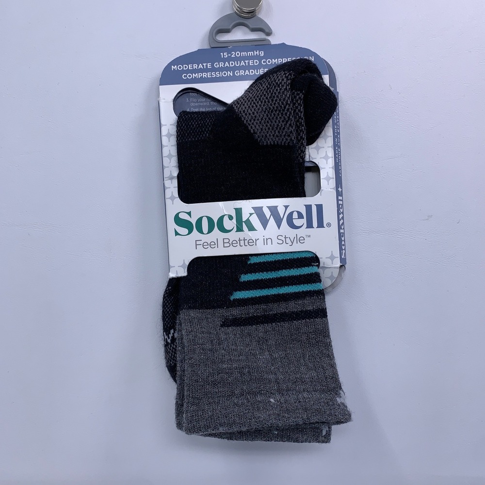SockWell Women M/L Black Ascend II Crew Compression Socks CT36W NWT
